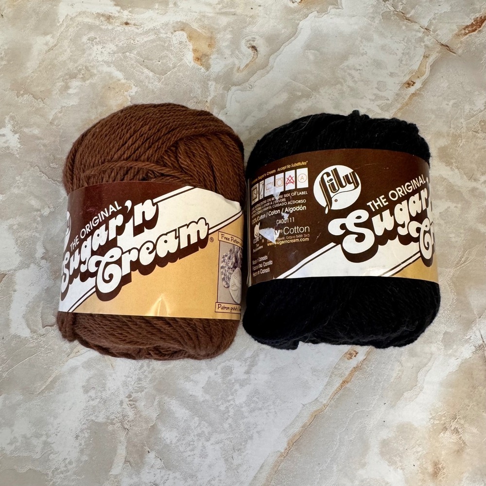 Lily Sugar'n Cream Yarn Unisex 2.5oz Brown Black Cotton Worsted 4-Ply 2 Skeins